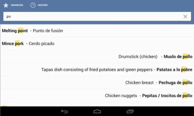 Spanish Food Dictionary android App screenshot 0